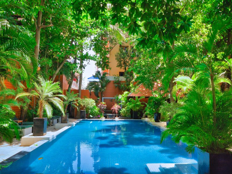 Mediterranean villa on Indian Creek — pool and garden