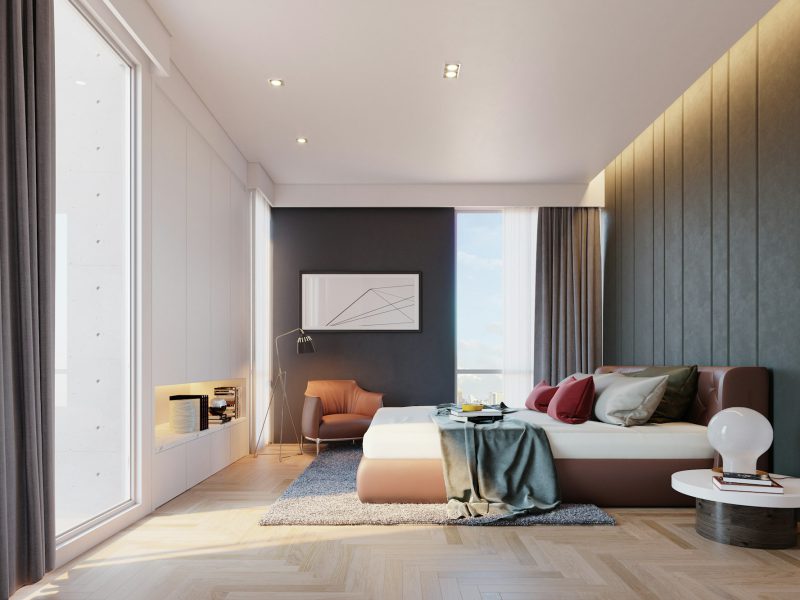 Bayfront two-bedroom with marina and Dinner Key views — bedroom