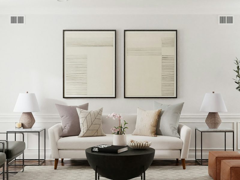 Two-bedroom with skyline views by Margaret Pace Park — living room