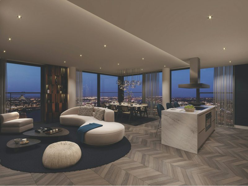 Penthouse above Brickell Avenue with a private sky terrace — living room