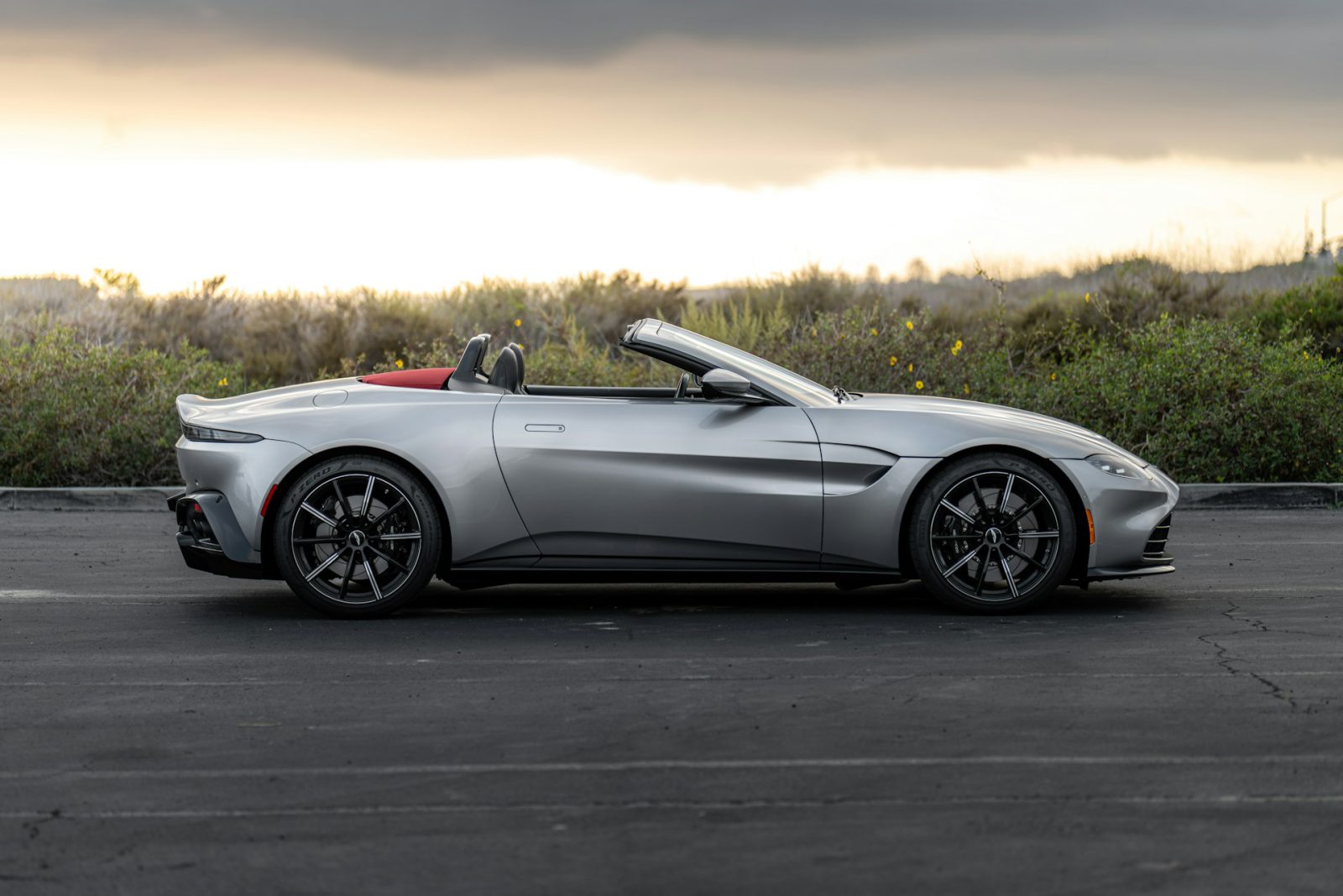 Silver Aston Martin Vantage, side profile