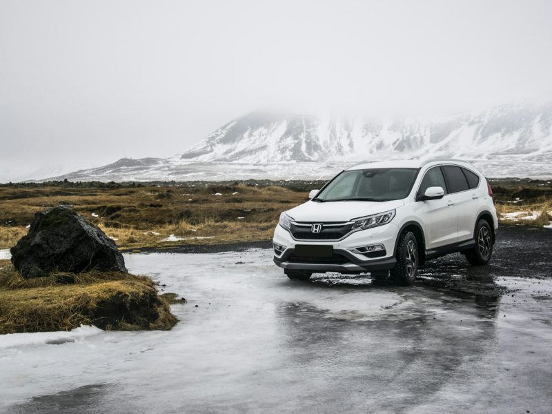 White Honda CR-V, front three-quarter view