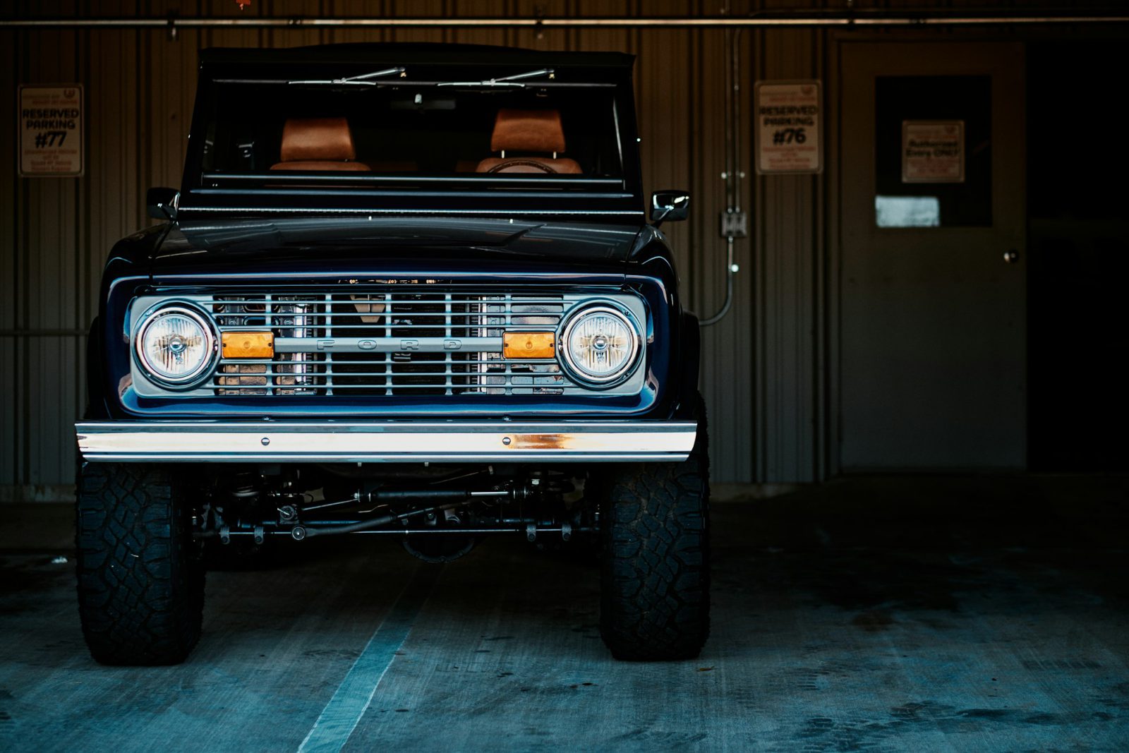 Black Ford Bronco, front view