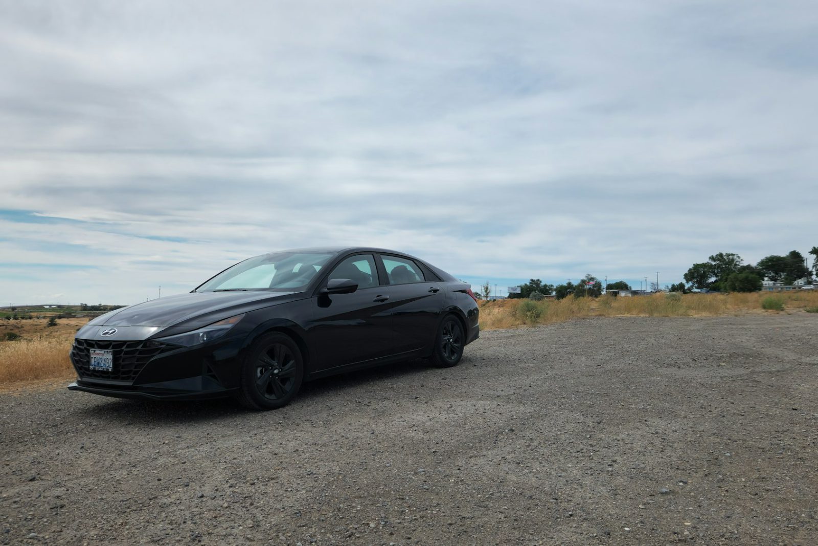 Black Hyundai Elantra, front three-quarter view