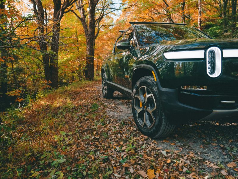 Green Rivian R1T, additional view