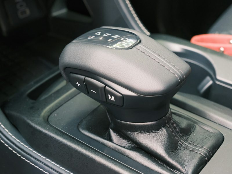 A close-up view of a car's gear shift
