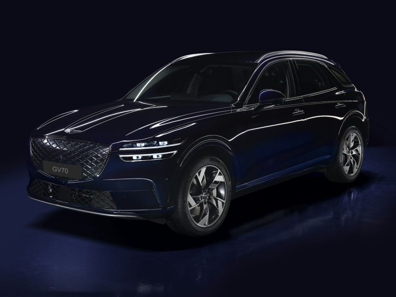 Black Genesis GV70, front three-quarter view