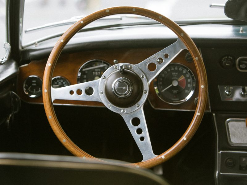 Brown and silver steering wheel