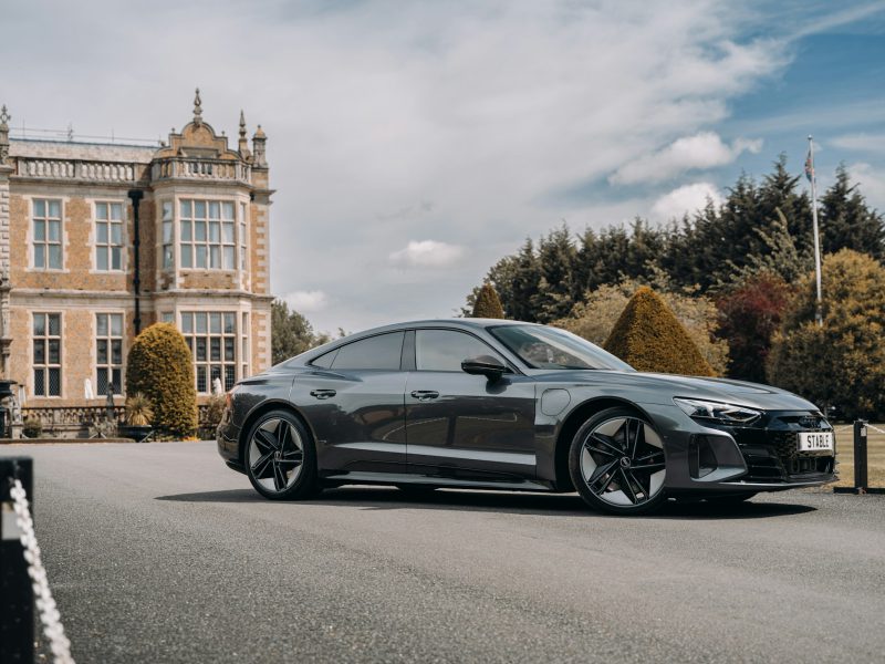 Gray Audi e-tron GT, front three-quarter view