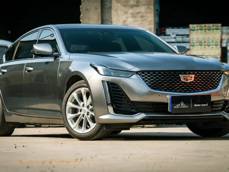 Gray Cadillac CT5, front three-quarter view