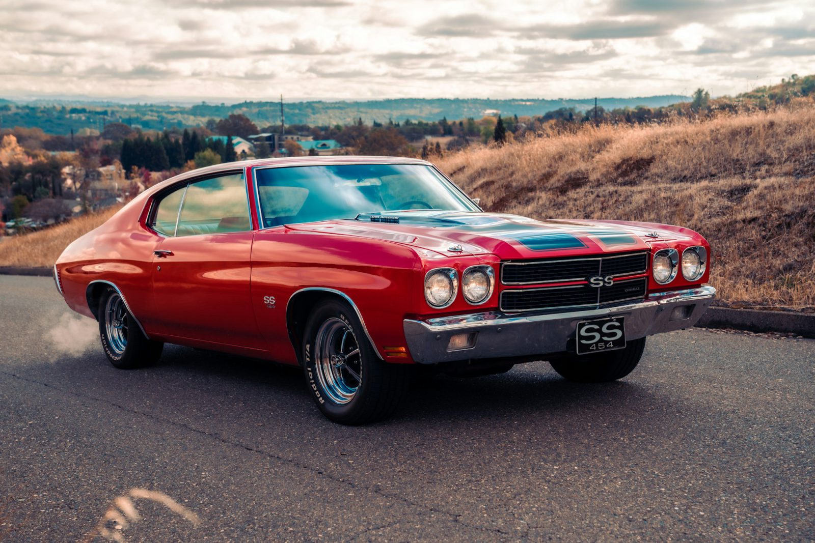 Red Chevrolet Chevelle, front three-quarter view