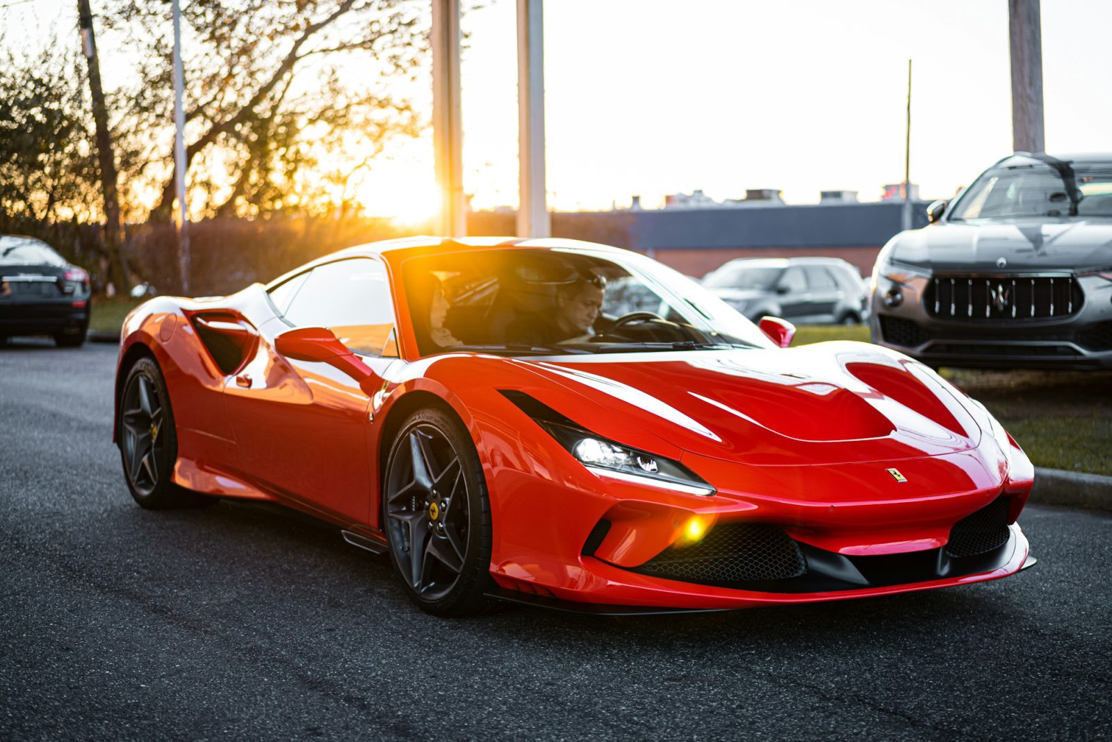 Red Ferrari F8, front three-quarter view