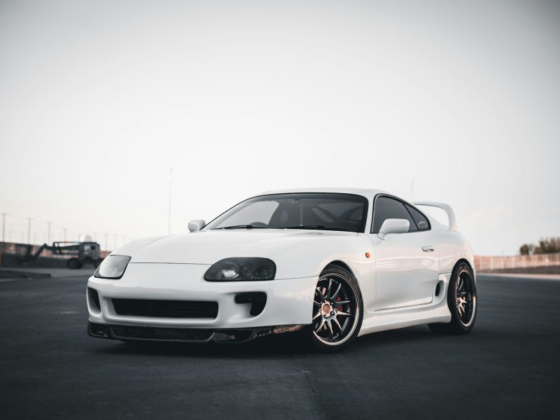 White Toyota Supra, front three-quarter view