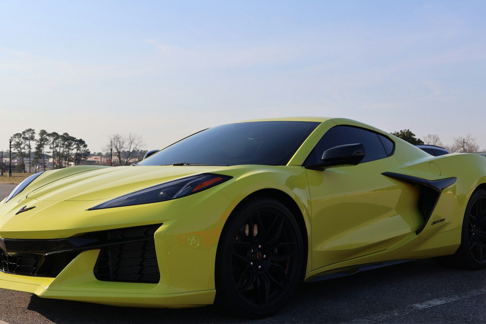 Yellow Chevrolet Corvette, front three-quarter view
