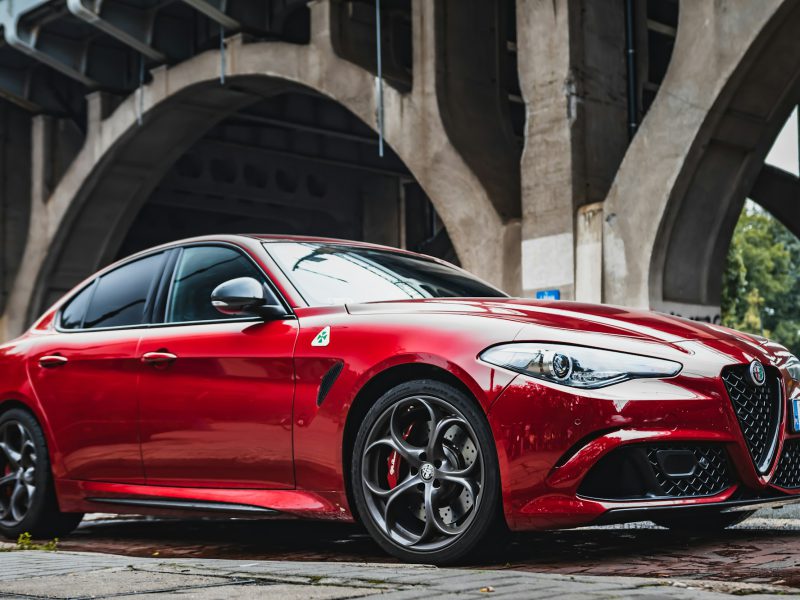Red Alfa Romeo Giulia, front three-quarter view
