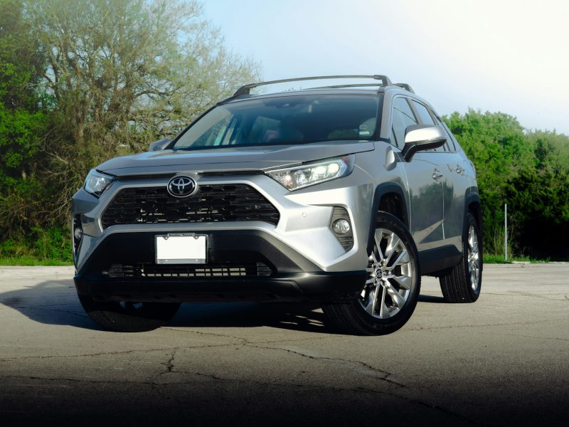 Silver Toyota RAV4, front three-quarter view