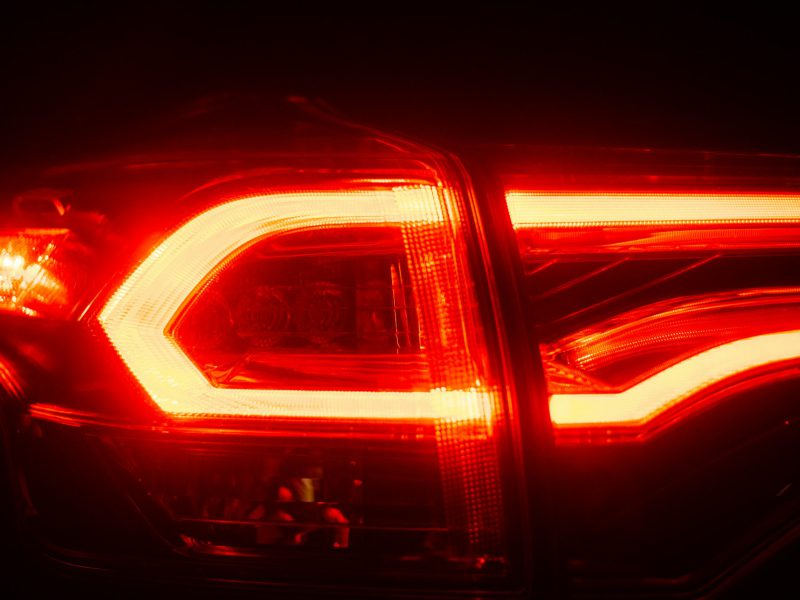 Close up of a car's rear taillight at night