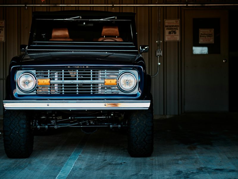 Black Ford Bronco, front view