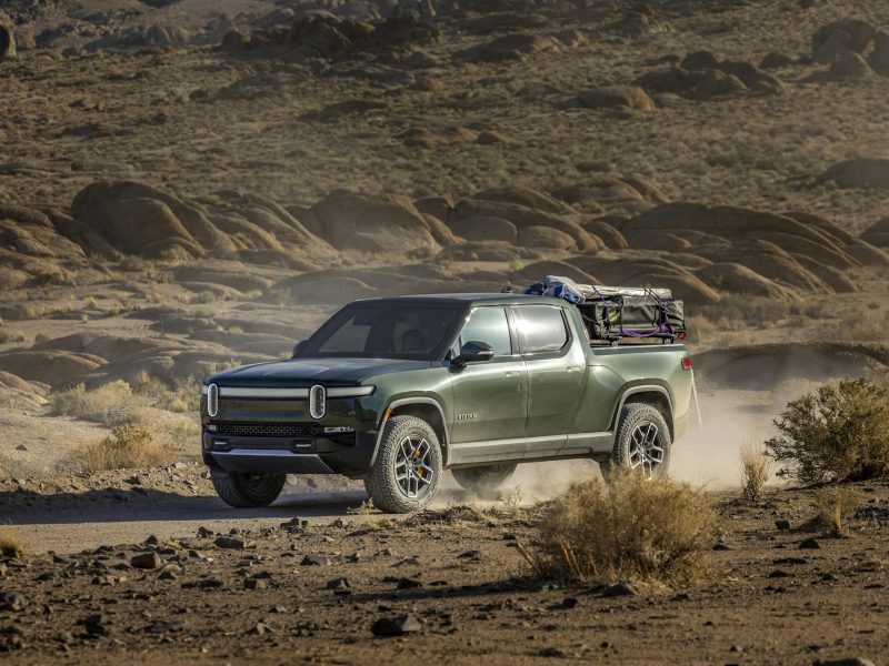 Green Rivian R1T, additional view