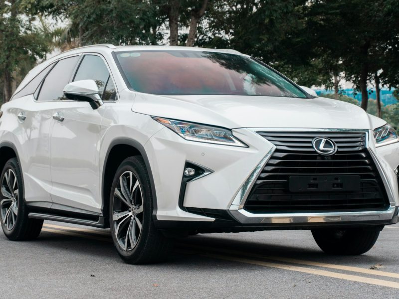 White Lexus RX, front three-quarter view