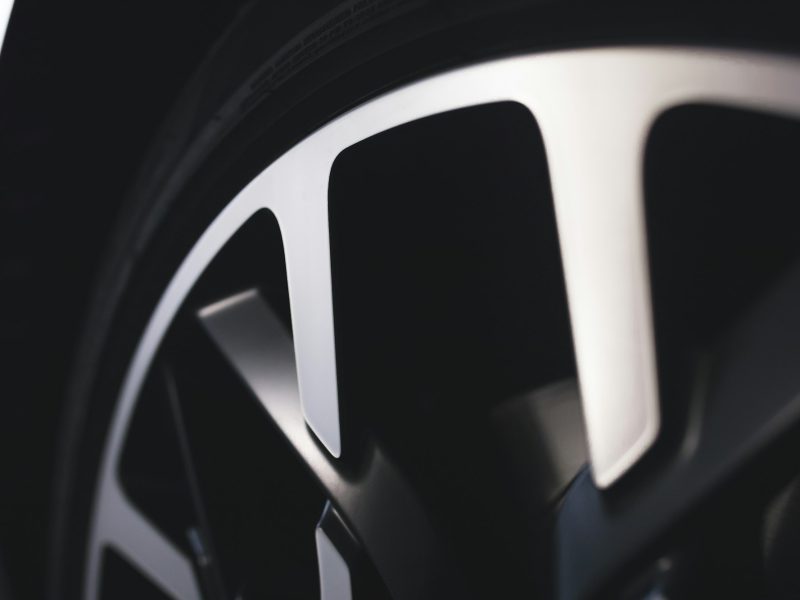 A close up of a tire on a car