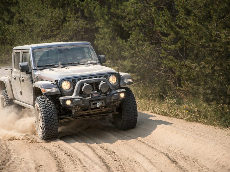 Gray Jeep Gladiator, front three-quarter view