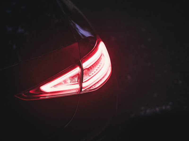 Red car light in dark room