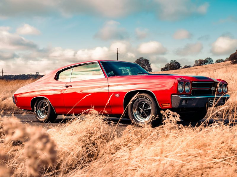 Red Chevrolet Chevelle, front three-quarter view