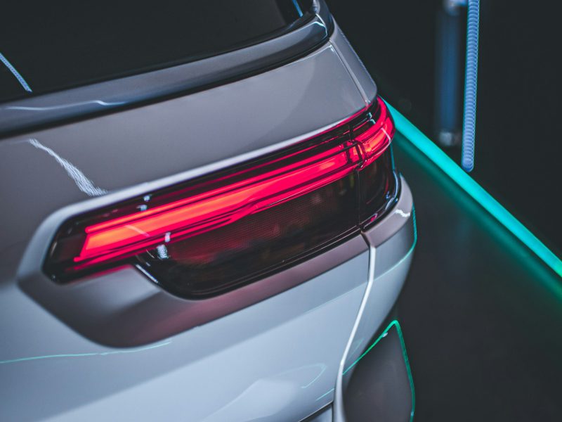 A close up of the tail light of a car