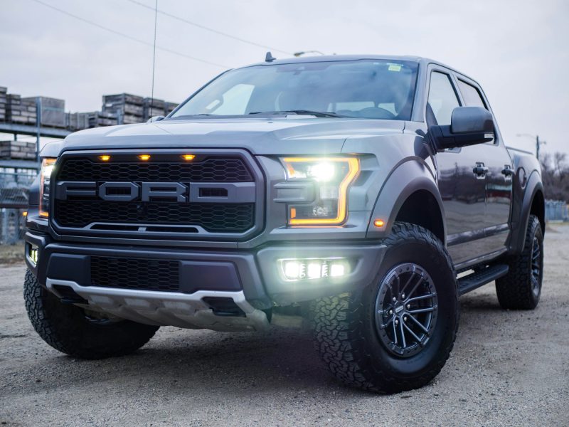 Gray Ford F-150, front three-quarter view