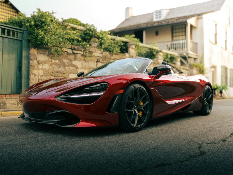 Red McLaren 720S, front three-quarter view