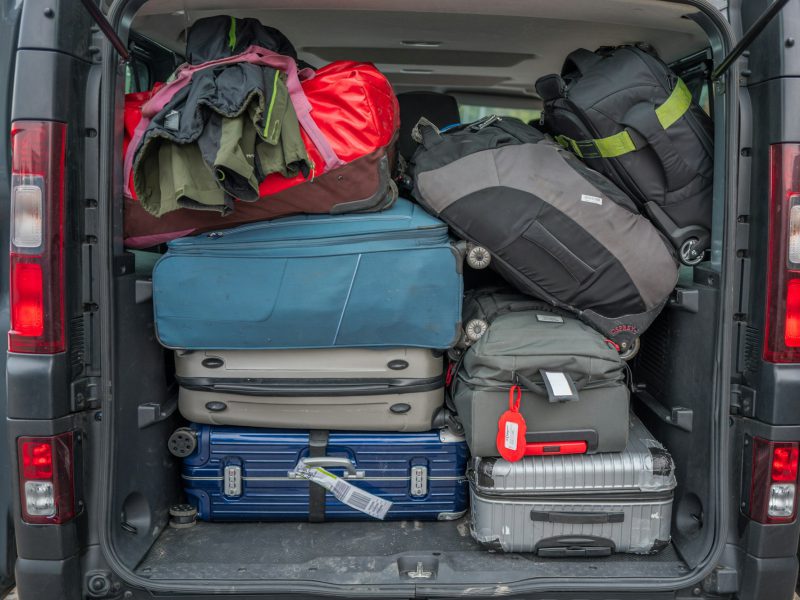 Van packed full with luggage for a trip