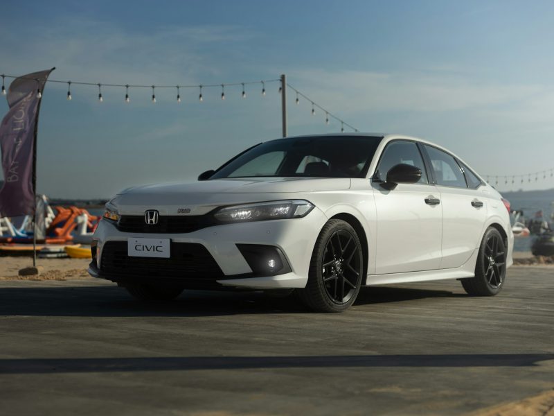 White Honda Civic, front three-quarter view