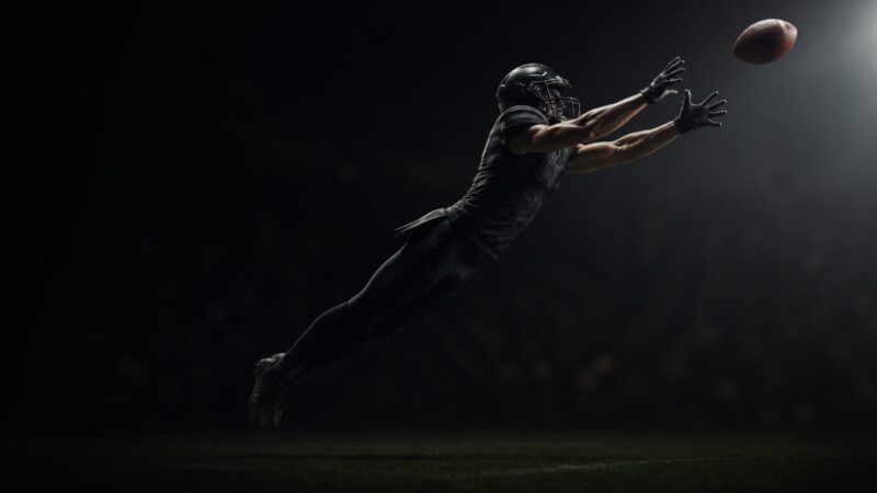 A receiver stretches for the ball mid-route.