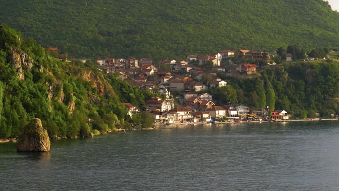 Small town on the shore of a beautiful lake