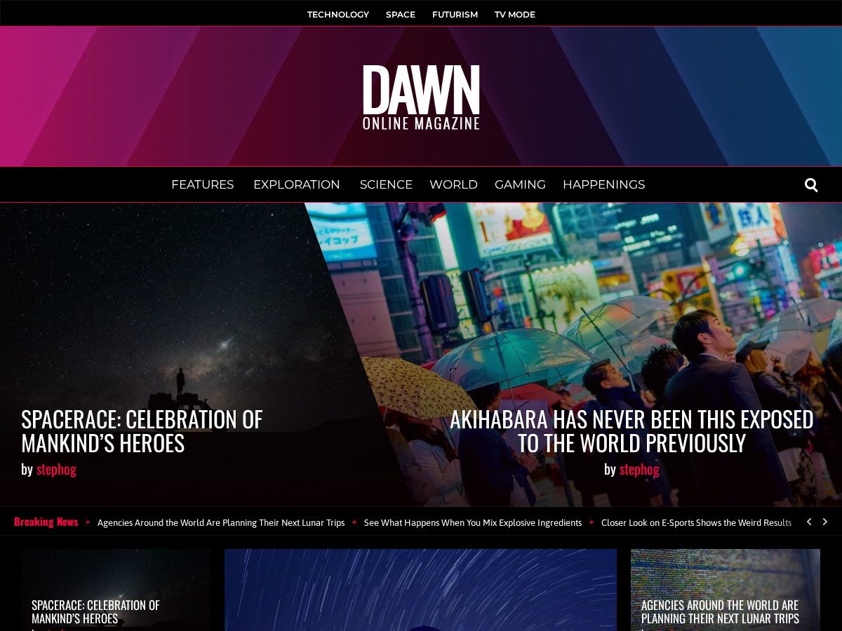 The Dawn demo front page (Dawn magazine theme)