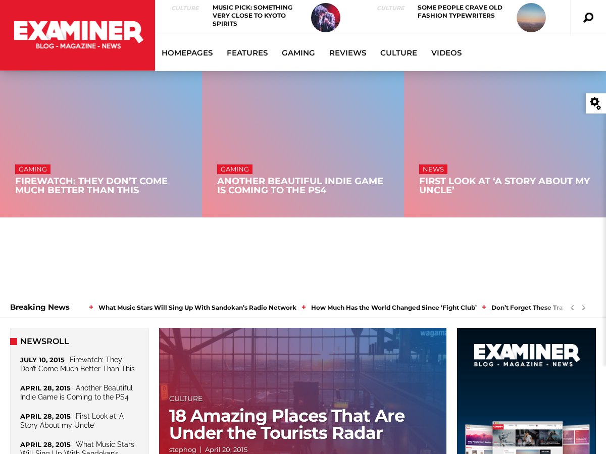 The Examiner demo front page (news and review WordPress theme)