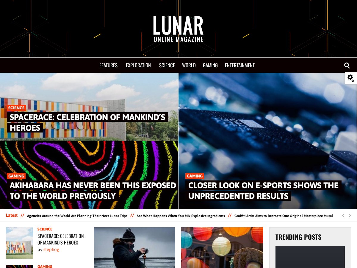 The Lunar demo front page (online magazine WordPress theme)