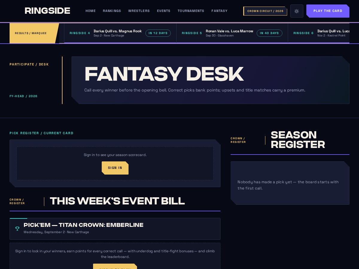 The fantasy desk: pick every match on the card and climb the leaderboard