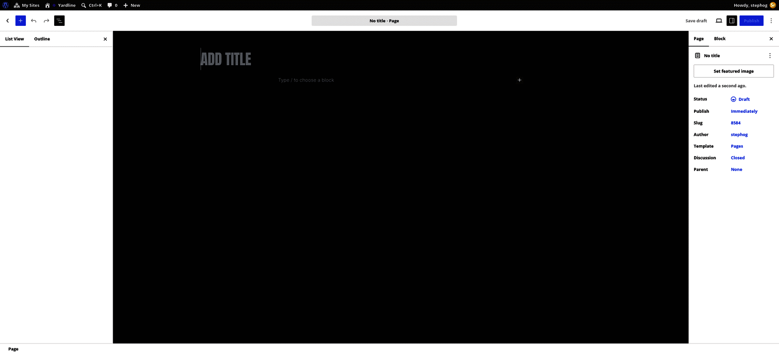 Screen recording: inserting and restyling Yardline blocks in the WordPress block editor with Stepfox Looks
